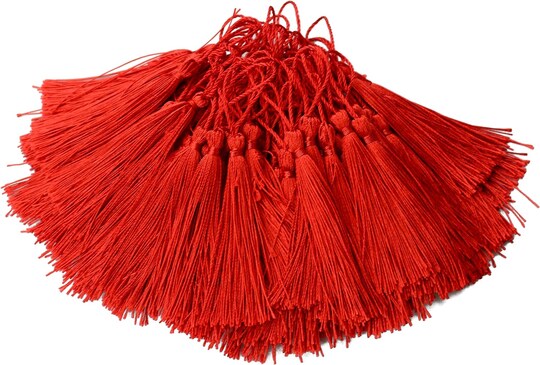 100pcs Tassels 5 Inch Silky Floss Bookmark Tassels with Cord Loop Small Tassels for Crafts Bookmarks Jewelry Making DIY Souvenir Accessory (Red)